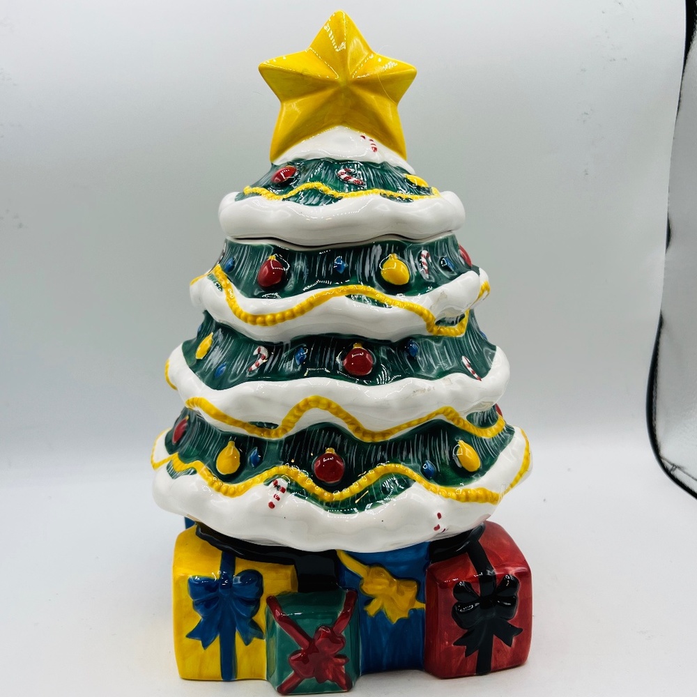The Cellar  Christmas Tree Cookie Jar. 2002.  Ceramic. Multicolored
